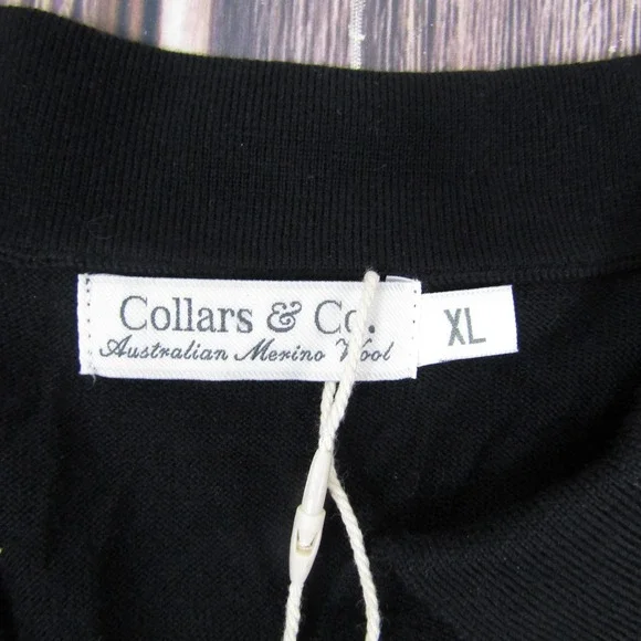 Collars & Co Sweater Mens XL Black Short Sleeve Merino Wool Knit Polo NWT